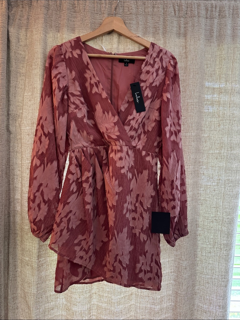 Lulu's Dusky Rose Floral Surplice Long Sleeve Dress